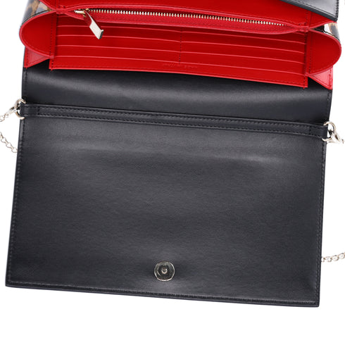 Christian Louboutin Paloma Clutch Crossbody Black Leather Leopard Studded